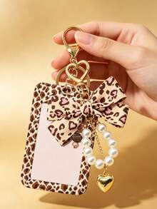 Leopard Print Bow Lanyard, Pearl Heart Keychain Card Holder, Suitable For Women's Office And School Use, Ideal Gift For Back To School Or Back To Work - Multicolor - View 6