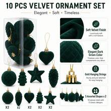 10Pcs Flocked Ornaments For Christmas Tree Holiday Hanging Decorations - Green - View 7