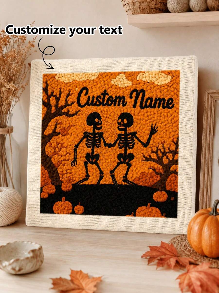 1pc DIY Punch Needle Embroidery Kit, Customized Yarn Embroidery Wall Art, Handmade Tufted Canvas Painting, Personalized Craft, Halloween Skeleton Decor, Creative Room Decoration, Unique Handmade Gift, DIY Craft Project, Birthday Gift - Multicolor - View 1