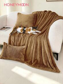 1pc Jacquard Fleece Blanket, Soft And Fluffy, Suitable For All Seasons, Breathable And Comfortable, Machine Washable, Suitable For Home And Student Dorm Use, Brown - Brown - View 1