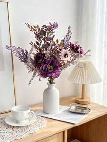 1/3 Bunch Artificial Flowers, Including Artificial Anemone, Daisy And Eucalyptus Leaves, Realistic Touch, Suitable For Vase, Home, Hotel Guest Room, Wedding Decoration, Tabletop Centerpiece, Autumn Decor, Etc. - Purple - View 8