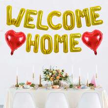 Gold Black Silver WELCOME_HOME Letter Banner Heart Balloon Welcome Home Foil Letter Balloon Banner Decoration - Multicolor - View 9