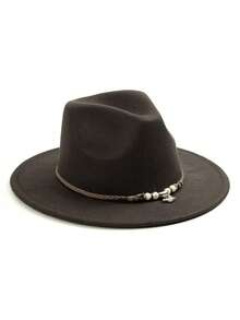 1pc Women's Wide Brim Felt Hat, Woven Rope & Pearl Pendant Decor Vintage Hat, Suitable For Party, Travel, Photography, Daily Wear - Top Hat - View 9