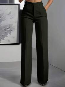 ANCHOSE Women's Summer Commute Elegant Army Green Slim Fit Tailored Straight Leg Blazer Pants - Green - View 1