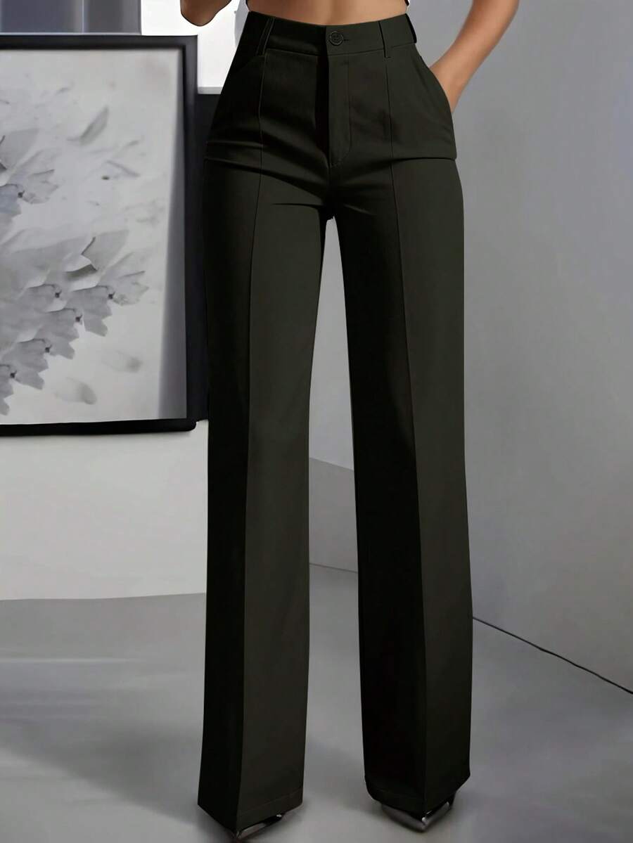 ANCHOSE Women's Summer Commute Elegant Army Green Slim Fit Tailored Straight Leg Blazer Pants - Green - View 1