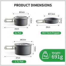 Outdoor Cookware Tableware Combo Set, Group‑Sized Cooking Pot Kit For Multi‑User, Practical For Camping, Hiking, Picnic And Barbecue Trips - 3-pack - View 3