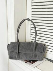 Vintage Baguette Underarm Bag For Women, Minimalist Flap Long Handle Tote Bag, Niche Premium Commuter Shoulder Bag - Grey - View 6