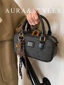 Comes With Doll Pendant, Textured Crossbody Women's Bag, Autumn/Winter New Style, Large Capacity Boston Mom Bag, All-Season Commuter Handbag - Black - View 1