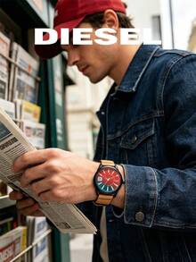 Diesel Rasp NSBB 系列 46x53mm 大錶盤啞光黑 IP 不鏽鋼男士腕錶，配復古棕色縫線真皮錶帶 DZ1860 - 黑色 - 查看 6