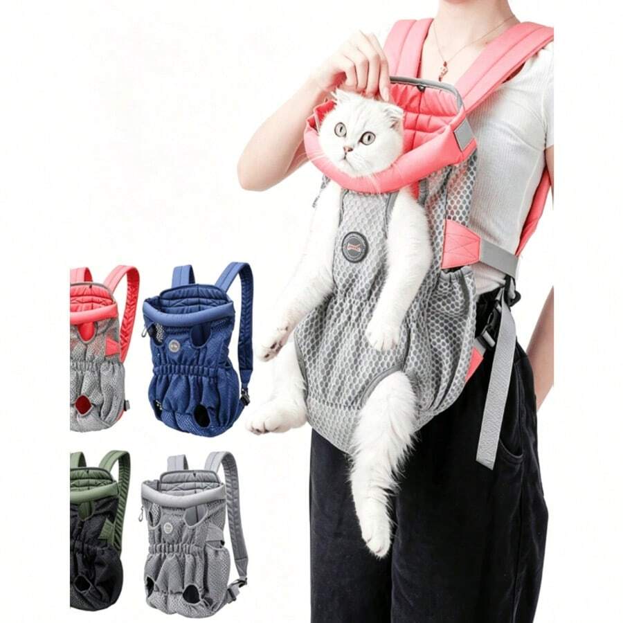 Pet Carrier Bag Hands-Free Backpack Cat Travel Legs Out - Multicolor - View 1