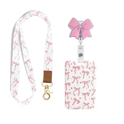 1pc Bowknot ID Badge Clip Retractable ID Card Holder Shiny Rotating Badge Holder Teacher ID Card Lanyard With Keychain Vertical ID Card Protector Cute Wrist Strap Daily Teacher, Doctor, Office Worker Office Supplies Nurse Office Gift