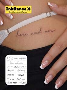 1 Kit "Provocative Quotes" New Technology Tattoo Sticker, Sensual Lettering, Typographical, Mixed-Font, Cursive, Sexy, Semi-Permanent, Temporary Tattoo, Fake Tattoo, Waterproof & Long-Lasting Realistic Design, Plant-Based Formula, Ink Dance X182 - Black - View 2
