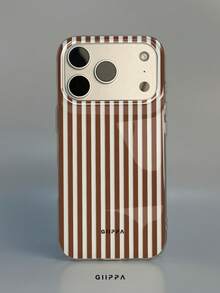 GIIPPA 1件棕色條紋圖案設計手機殼，適用於Phone 17 Pro Max，相容Phone 16 Pro Max、15 Pro Max、14 Pro Max，韓系高端時尚趣味手機殼，相容11/12/13/14/15/16 Pro Max Plus，優雅設計男女皆宜，聖誕節、情人節、復活節、婚禮季與生日送女友的完美禮物！ - 棕色 - 查看 1