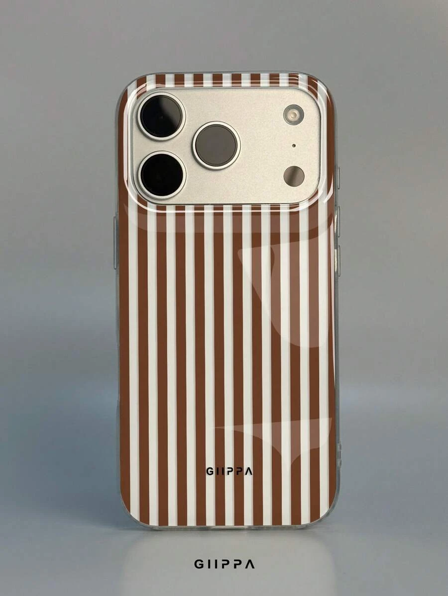 GIIPPA 1件棕色條紋圖案設計手機殼,適用於Phone 17 Pro Max,相容Phone 16 Pro Max、15 Pro Max、14 Pro Max,韓系高端時尚趣味手機殼,相容11/12/13/14/15/16 Pro Max Plus,優雅設計男女皆宜,聖誕節、情人節、復活節、婚禮季與生日送女友的完美禮物! - 棕色 - 查看 1