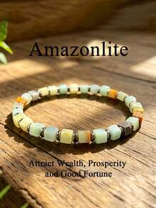 Natural Stone Amazonlite Square Bracelet, Peace & Stability, Abundance & Prosperity, Retro Style Unisex Jewelry Suitable For Casual Attire All Season - Multicolor - View 1