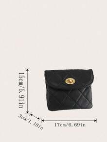Tas Pinggang Mini Multifungsi Model Baru dari Kain PU Warna Polos, Modis, Serbaguna, Motif Berlian Berlapis, Bordir, Rantai yang Dapat Dilepas, Dapat Digunakan Sebagai Sabuk, Tas Selempang Satu Bahu - Hitam - View 2