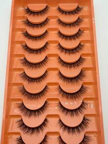 10 Pairs Natural Long Strip False Eyelashes, 3D Hand‑Crafted Cross Lashes With Soft Black Band, Reusable Light‑Weight Soft Curly Eyelashes For Daily Commute, Office & Party Makeup - View 4