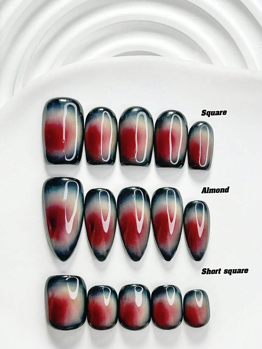 10pcs Kuku Tempel Buatan Tangan Gaya Avant-Garde Y2K, Set Seni Kuku Polygel, Gradien Merah, Kuku Merah & Hitam, Gaya Retro Minimalis, Termasuk Alat Kuku, Tersedia 3 Ukuran: Persegi, Persegi Pendek, Almond, Cocok Untuk Pesta, Dansa, dan Pemakaian Sehari-hari - MultiWarna - View 1