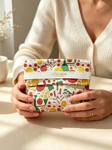 L'Occitane 帆布印花翻蓋化妝包 便攜旅行化妝收納袋 日常使用 度假 生日 節日女性禮物 LOCCITANE‑GIFT‑66 - 黃色+白色 - 查看 8