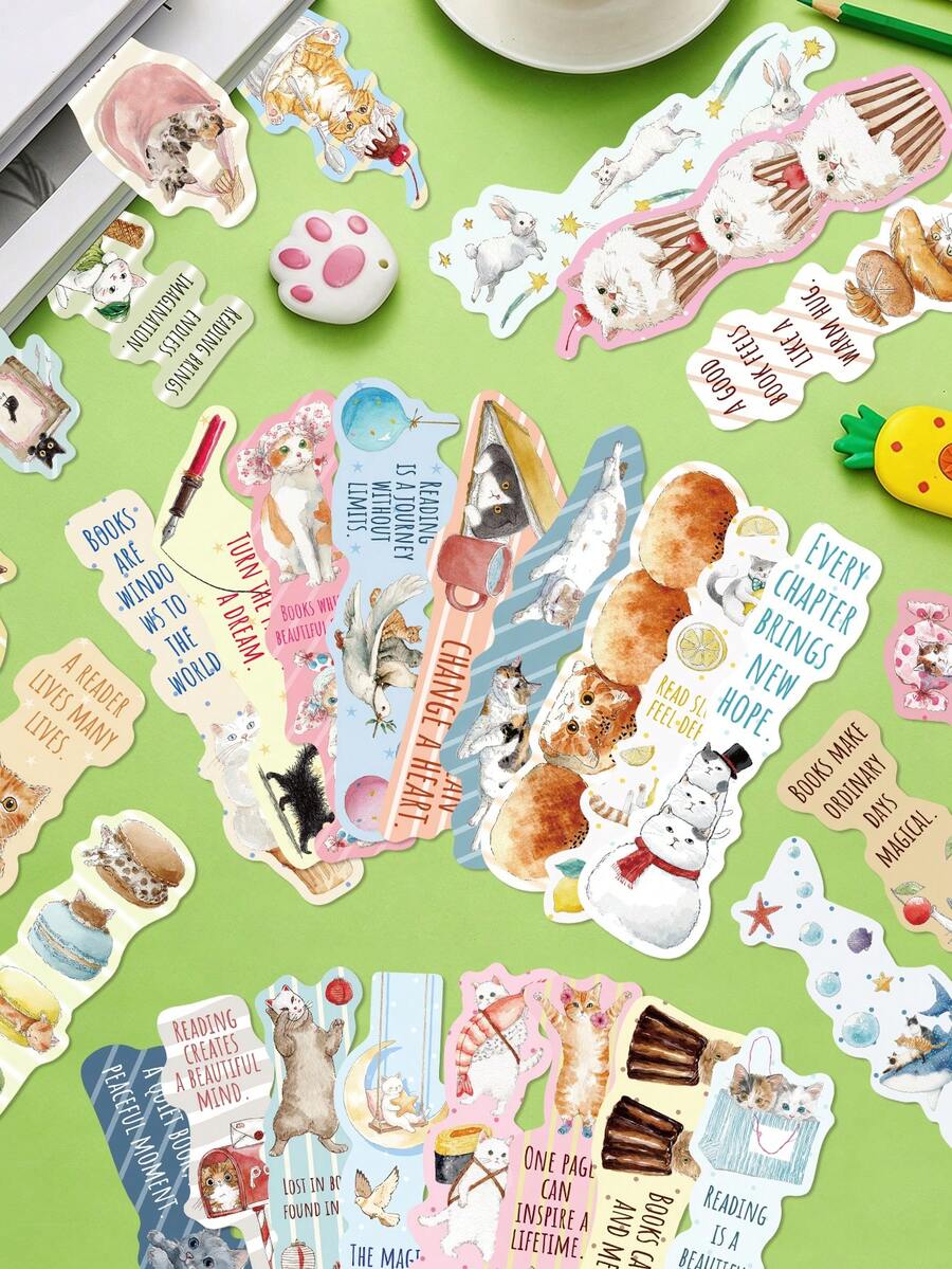 30pcs Cute Cat Bookmarks, Library Cards, Marker Cards, Reading Cards ...