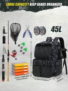 NEWHEY 45L Fishing Backpack With Rod Holder And Rain Cover, Large Capacity Waterproof Fishing Gear Bag, Can Store Fishing Equipment - Multicolor - View 6