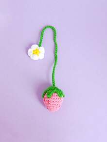 1pc Car Rearview Mirror Woven Finished Pendant Strawberry Flower Cute Car Interior Hanging Decoration Universal Fresh - A - View 13