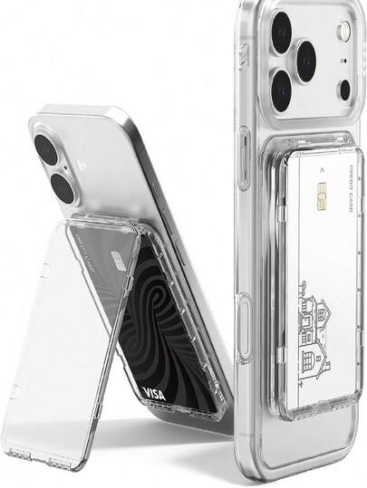 1/2pcs Magnetic Transparent Wallet Card Holder Stand, Compatible With Phone 17/16/15 And S26 Ultra/S24, Ultra-Thin Phone Case Card Slot Protective Cover, Holds 2-3 Cards, Unique Holiday Gift, Suitable For Friends And Family