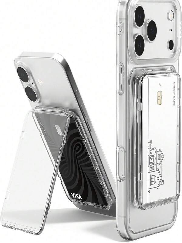 1/2pcs Magnetic Transparent Wallet Card Holder Stand, Compatible With Phone 17/16/15 And S26 Ultra/S24, Ultra-Thin Phone Case Card Slot Protective Cover, Holds 2-3 Cards, Unique Holiday Gift, Suitable For Friends And Family