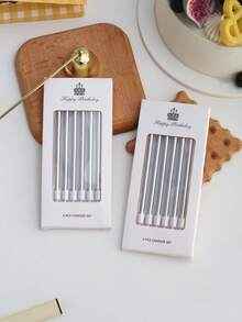 6pcs/set Wax Cake Candle, Textured Cake Decorating Candle For Birthday Party - Silver - View 4