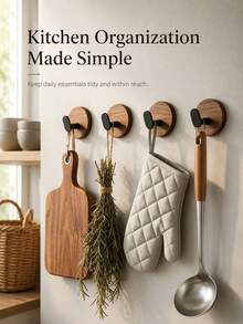 1/2/3Pcs Luxurious Walnut Multi-Purpose Wall-Mounted Hooks, No-Punch Strong Adhesive, Stable Load-Bearing, Stable Hook Protection, Universal Type, Suitable For Entryway, Clothing, Bathroom Towels, Kitchen Utensils, Wardrobe Storage - Multicolor - View 5