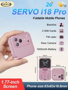 2026 NEW SERVO I18 Pro Flip Mobile Phone 2G GSM 1.77" Type-C Call Recording Magic Voice Blacklist Dual SIM Cute Fold Cellphone - Orange - View 1