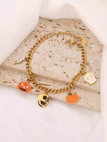 1pc Stainless Steel Halloween Ghost Spider Bat Pendant Bracelet For Women Funny Mummy Pumpkin Chain Bracelets Jewelry Party Gift - Bracelet - View 2