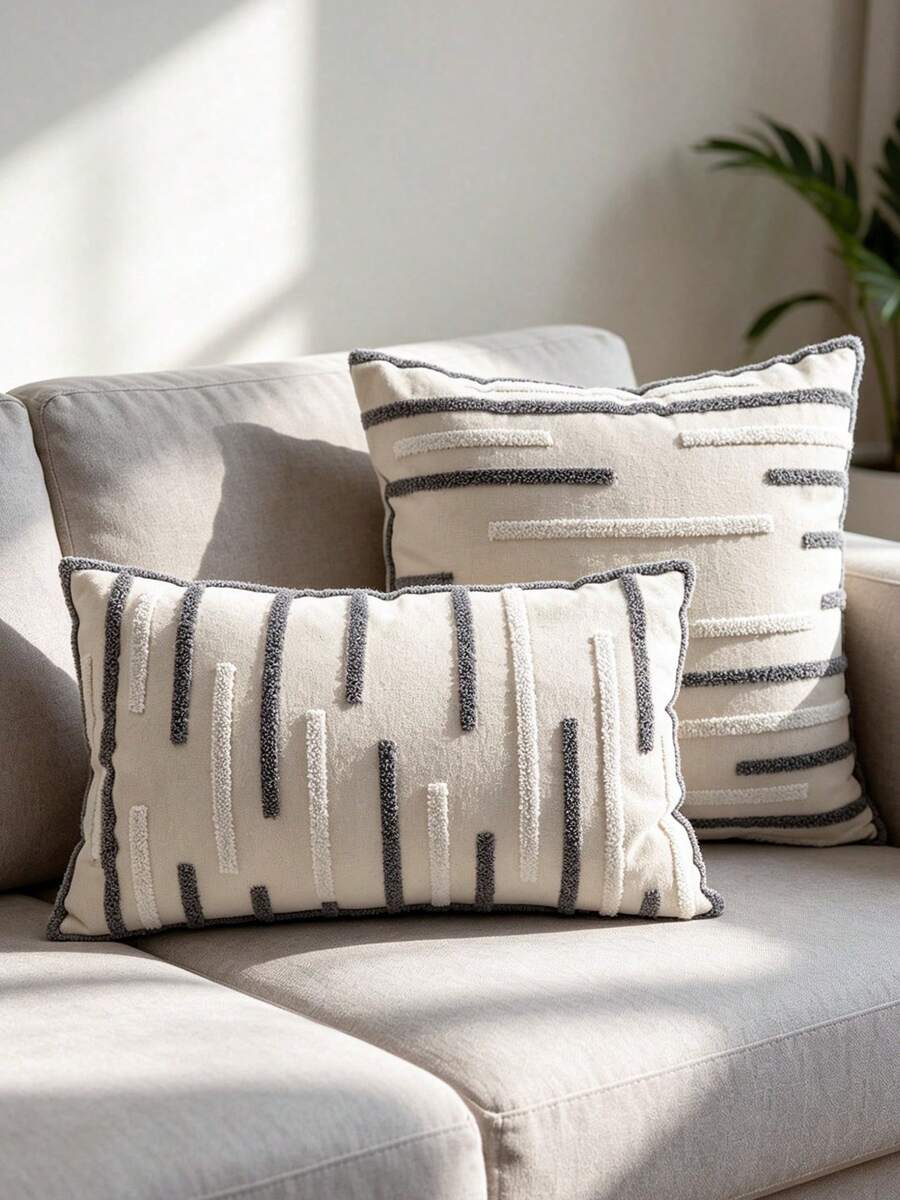 1pc Striped Pattern Tufted Cushion Cover, Minimalist Throw Pillow Case, Without Pillow Insert, Suitable For Sofa, Living Room - Multicolor - View 1
