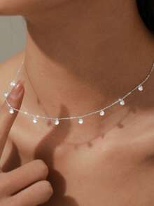 1 Stück S925 Sterling Silber zarte elegante Süßwasser-Tränen-Anhänger Halskette für Frauen, mit Strass besetzt, minimalistisches Nischen-Luxus-romantisches Design, modisches ästhetisches Halsaccessoire, durchdachtes Geschenk für Liebhaber, Freunde, Geburtstag, Jahrestag, Feiertag - Diamant - Übersicht 3