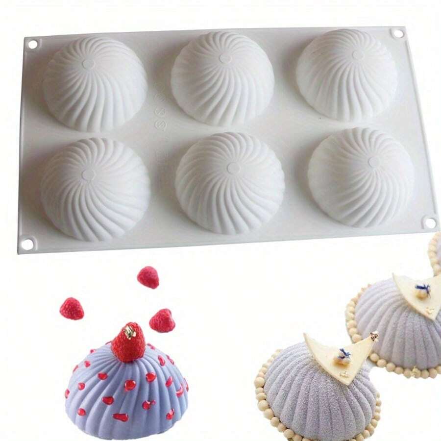 6-Cavity Semi-Circular Spiral Ice Cream Mousse Mold, Christmas Hat Bread Silicone Cake Mold, Chocolate Mold - Multicolor - View 1