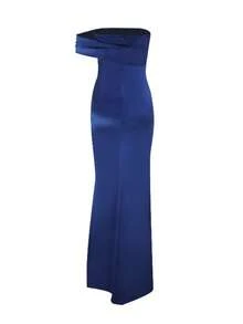 Autumn Solid Color Off-Shoulder Slit Party Dress Women's Elegant Dress For Party And Date - Navy Blue - View 7