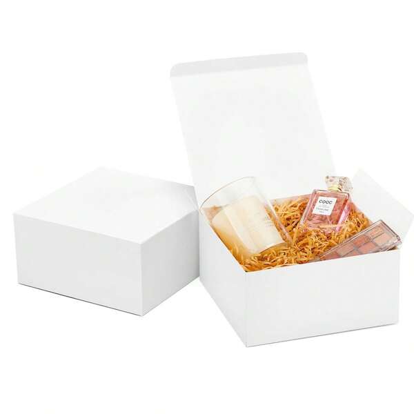 Pink Ribbon Gift Box With Lid (8x8x4 Inches) White 10pcs Bridesmaid Proposal White Cardboard Gift Box, Suitable For Christmas, Wedding, Graduation, Holiday, Birthday Craft Gift Packaging