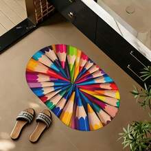 1pc Oval Flannel Doormat, Soft Comfortable Absorbent Non-Slip Machine Washable With Backing, Suitable For Entrance, Living Room, Bedroom, Kitchen, Bathroom, Laundry Room, Yard, Holiday Decoration, Multi-Functional Home Floor Mat, Entryway Rug, Kitchen Bathroom Carpet - Multicolor - View 7