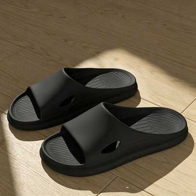 Men's Solid Color Sporty Linear Design Slippers, Unisex Anti-Slip Sandals, Lightweight Casual Outdoor, Anti-Slip All-Day Comfort, Beach And Outdoor Activities Men's Durable Fashion Sandals, Anti-Slip Thick Sole Summer Shoes Unisex Comfortable, Solid Color Curved Rebound Design Slippers, Soft Breathable Lightweight Shoes, Suitable For Indoor And Outdoor Use - Flexible Casual Wear, Bath Anti-Slip Quick-Dry Odor-Free Slippers, Holiday Gift