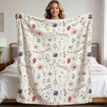 1 Personalized Pink Flannel Blanket With Custom Name. Pink And Blue Floral Design; A Soft, Warm Nap Blanket Suitable For The Sofa, Office, Or Camping. - Multicolor - View 13