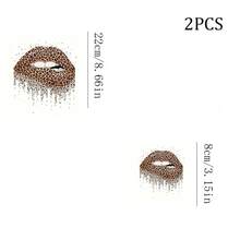 1/2/3pcs Leopard Print Lips Glitter Drip Effect Heat Transfer Iron-On Patch, Cool Leopard Red Lips Personalized Iron-On Sticker, DIY Decoration For T-Shirt, Hoodie, Pillow, Fabric Bag - Multicolor - View 3
