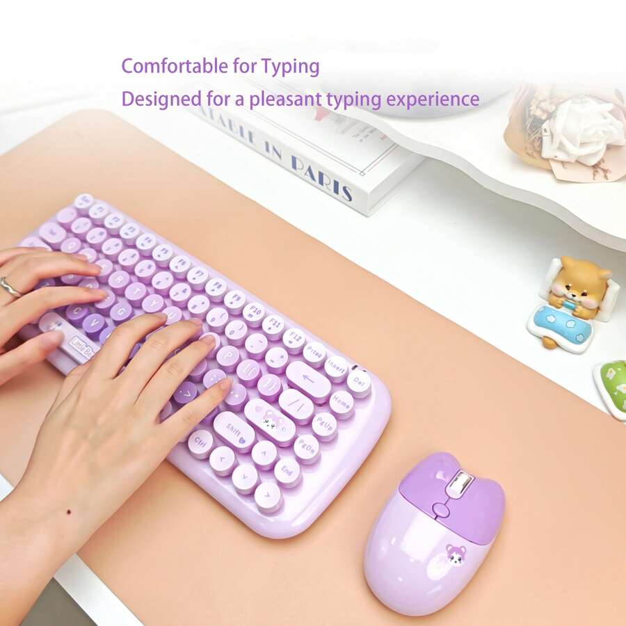 MOFII Candy 2.4G Wireless Keyboard And Mouse Combo, Round Keycaps Keyboard Mouse Set, Batteries Not Included For Laptop Desktop Home Office