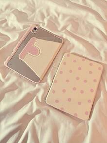 1PC Cream White With Pink Polka Dot 360° Rotating Acrylic Tablet Case, Adjustable Stand, Stylus Holder, Compatible With IPad5, IPad6, IPad7, IPad8, IPad9, IPad10, IPad11, Air4, Air5, Air6, Air7, Air8, Pro2020 11inch, Pro2021 11inch, Pro2022 11inch, Pro11 2024 11inch - Pink - View 3