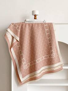 1pc Faux Cashmere Minimalist Premium Geometric Pattern Jacquard Warm Scarf For Women, Air Conditioning Room Blanket, Autumn/Winter Outdoor Travel Cold Protection Neck Warm Decorative Scarf Shawl Dual-Use, Suitable For Daily Matching, First Choice For Gift Giving - Pink - View 2