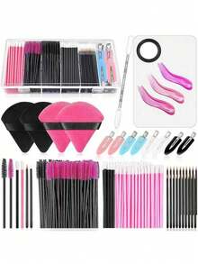 428/214pcs Disposable Makeup Tools Set, Includes Palette, Eyelash Brush, Lip Brush, Hair Clips (Random Color) And Storage Box. This Set Covers Various Makeup Brushes And Makeup Tools. - Multicolor - View 1