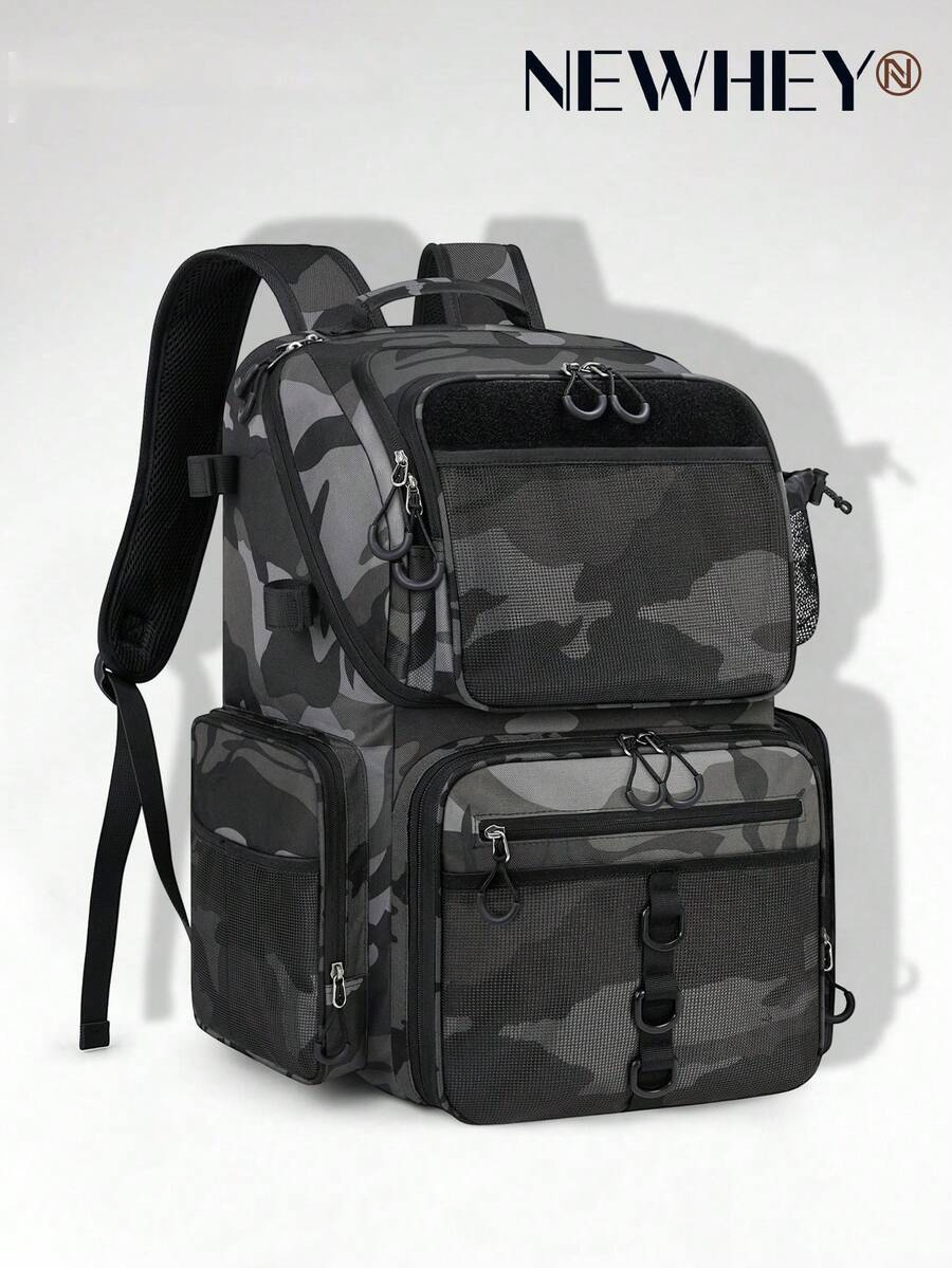 NEWHEY 45L Fishing Backpack With Rod Holder And Rain Cover, Large Capacity Waterproof Fishing Gear Bag, Can Store Fishing Equipment