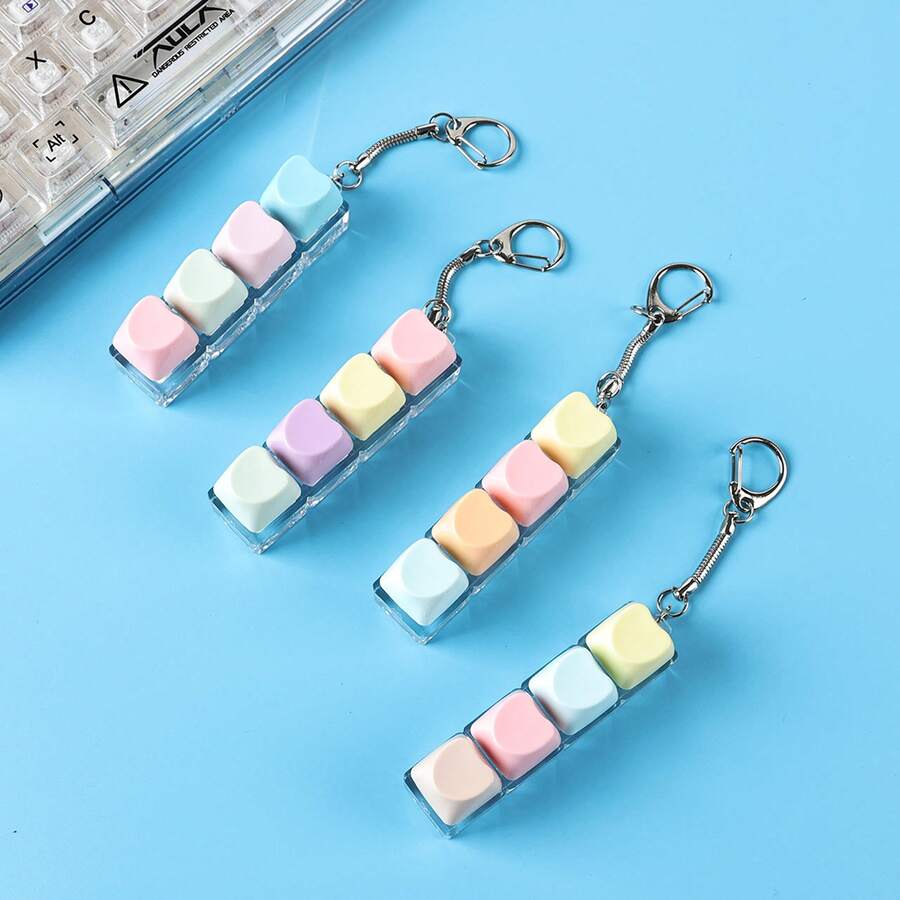 4-Key Mechanical Keyboard Fidget Keychain With Clicky Switch Buttons And Adhesive Keycaps, Finger Clicker Stress Relief Desktop Toy, Suitable For Gamers, Office Workers, Teens 14+ And Adults, Halloween/Christmas/Stocking Stuffer (Random Color) - Multicolor - View 1