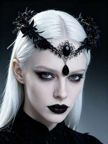 1pc Gothic Style Headband, Dark Halloween Headpiece Vintage Elf Forehead Pendant Hair Accessory, COS Costume Accessory Headband - Black - View 4