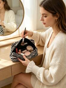 Customized Name Embroidered Makeup Bag, Leopard & Zebra Print Canvas Cosmetic Storage Bag, Personalized Toiletry Organizer, Gift For Women - Multicolor - View 5