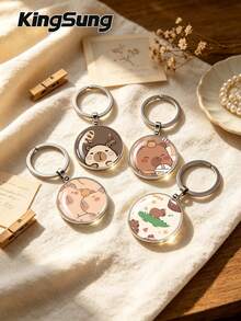 Kingsung Capybara Series Glass Pendant Keychain, Creative Accessory, Simple And Neutral Style. Suitable For Car Key Accessories, Backpack Accessories, And Bag Hooks. The Perfect Gift For Bridesmaids, Groomsmen, And Couples Is An Excellent Holiday Souvenir. - One Size - View 2